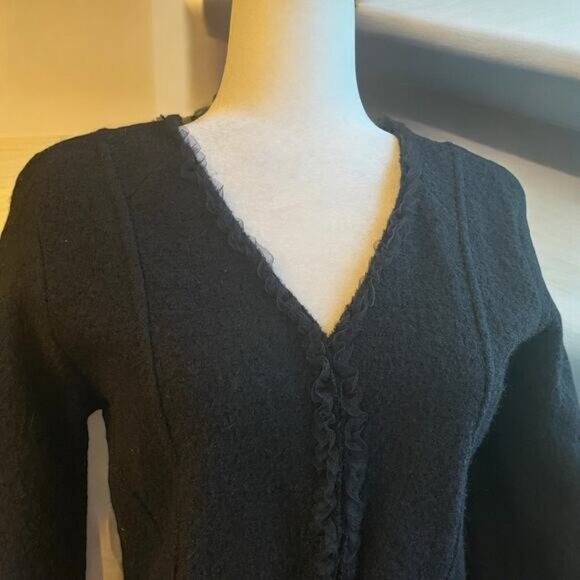 NEW ANTHRO x Kenji Wool Tulle Eyelet Velvet Tie Belted Tailored Jacket Black… - Picture 8 of 16